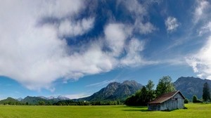 the house, glade, clouds, the sky, aerial - wallpapers, picture