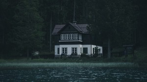 house, river, trees, forest, gloomy, solitude, silence - wallpapers, picture