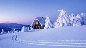 house, snow, traces, winter, cover, snowdrifts, ate, heaviness, mountains - wallpapers, picture