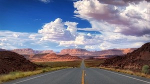 carretera, asfalto, marcado, líneas, amarillo, descenso