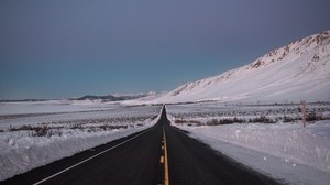 road, asphalt, snow, winter, horizon, direction - wallpapers, picture