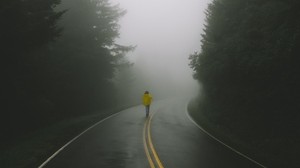 camino, hombre, niebla, soledad, marcado, giro - wallpapers, picture