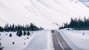 road, mountain, slope, snow, winter