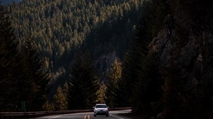 road, mountains, forest, slopes, landscape