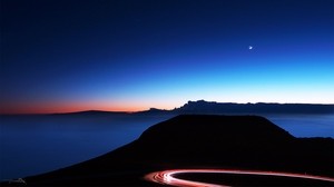 strada, montagna, notte, orizzonte