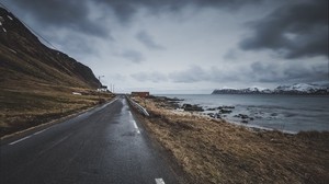 road, mountains, cloudy, clouds - wallpapers, picture
