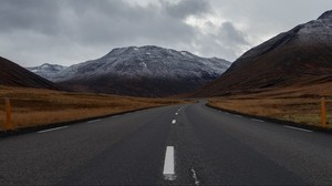 road, mountains, marking