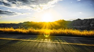 road, mountains, the sun, glare, sunny - wallpapers, picture