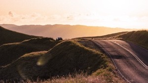 road, hilly, relief, landscape, dawn - wallpapers, picture