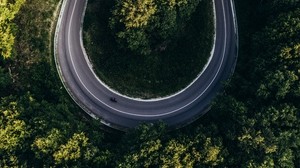 road, forest, top view, turn, winding - wallpapers, picture
