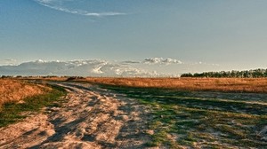 road, sky, field, grass - wallpapers, picture