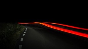 road, night, light, turn