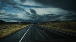 road, clouds, auto, movement