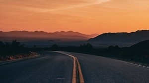 road, turn, horizon, sunset, marking, asphalt