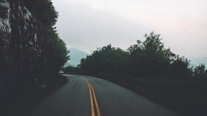 road, turn, markup, sky, trees - wallpapers, picture