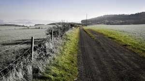road, country, colors, effect, fencing, grass - wallpapers, picture