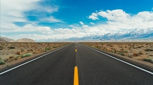 road, desert, mountains, horizon, asphalt, distance
