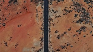 道路，沙漠，顶视图，沙子，石头