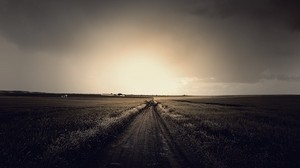 strada, sentiero, suspense, orizzonte, cielo, grigio, autunno, sterrato