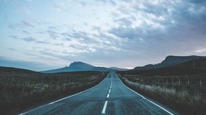 road, marking, mountains, portree, united kingdom