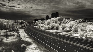 road, marking, lines, city, black and white - wallpapers, picture