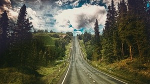 road, marking, rise, trees, summer - wallpapers, picture