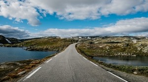 road, marking, turn, sky - wallpapers, picture