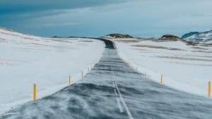road, snow, winter, marking, direction - wallpapers, picture