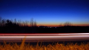 road, track, lines, grass, evening