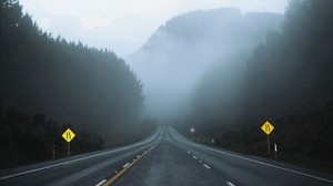 road, fog, asphalt, movement - wallpapers, picture