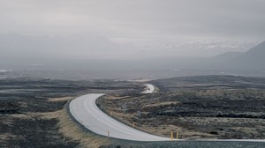 road, fog, mountains, winding, hilly