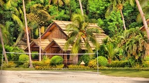 philippines, samal, island, palm trees, hut, bungalow