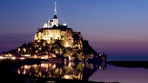 frankreich, nacht, lichtschein, lichtschein, berg, meer