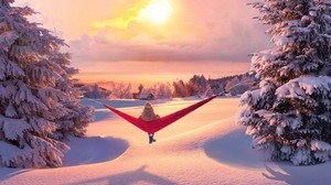 hammock, winter, solitude, relaxation, landscape