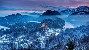 德国，霍恩施万高城堡，巴伐利亚南部，山，冬天