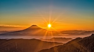 monte fuji, giappone, sole