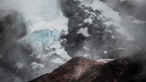 mountain, glacier, fog, ice, relief