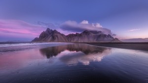berg, moln, kust, Island