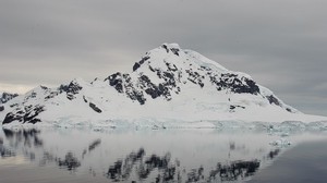 mountain, ocean, snow, reflection