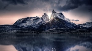 mountain, lake, sunlight, reflection