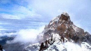 mountain, peak, sky, fog, serenity