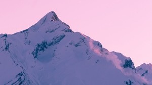 山，峰，雪，冬，日落，天空，粉红色