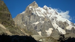 montagna, picco, picco, grigio, leggero, ombra, neve, soleggiato