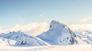 mountain, peak, height, snowy, white, clouds - wallpapers, picture