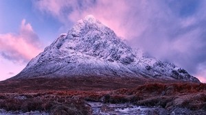 mountain, river, course, peak, landscape, scotland