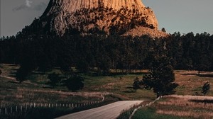 mountain, rock, road, trees, landscape - wallpapers, picture