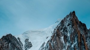 mountain, rock, cliff, peak, snow