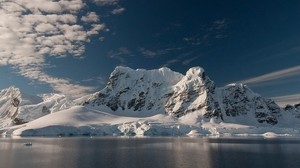 mountain, snow, sea, dawn, clouds, antarctica - wallpapers, picture