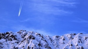 mountain, snow, plane, sky, snowy, flight, top