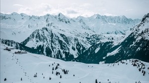 mountain, snow, peak, winter, trees, kleinwalsertal, austria